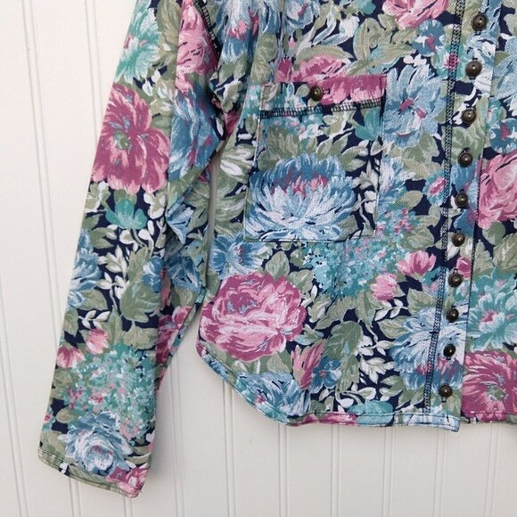 Vintage 90's Floral Crop Top Size M Button Front Tapestry Knit Grunge Coquette - Picture 6 of 15